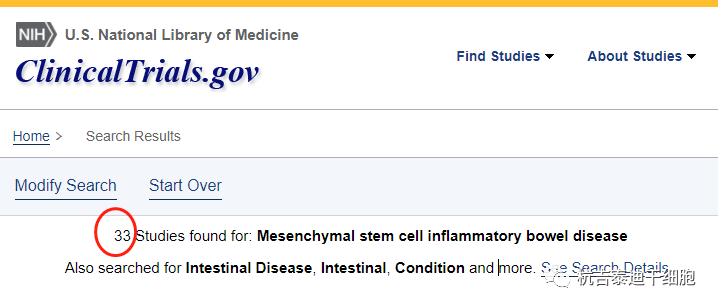 間充質(zhì)干細(xì)胞治療炎癥性腸病的臨床試驗(yàn)數(shù)量